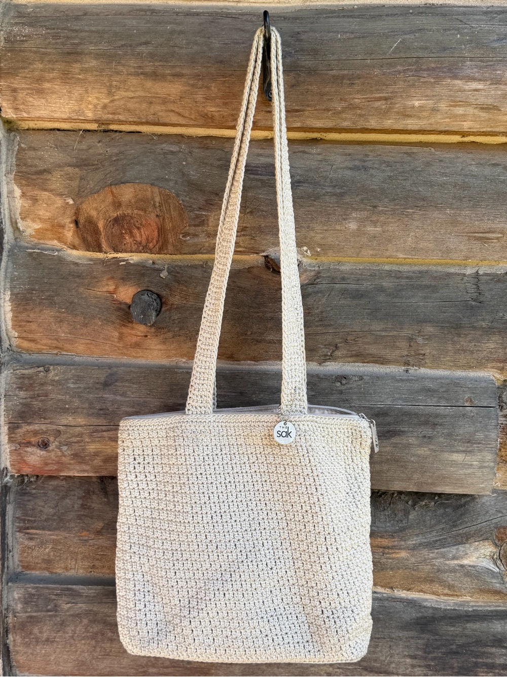 The Sak Vintage Hand Crochet Shoulder Bag Tote Pouch Ivory